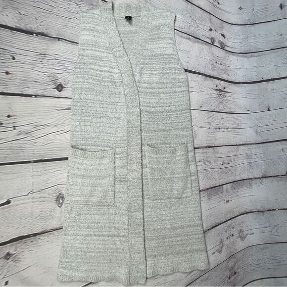 ECHO light gray wool blend warm textured open front cardigan vest, size M / L - Picture 8 of 12